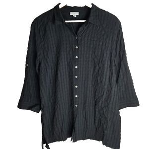 J Jill Black Long Sleeve Button Front Cotton Shirt Womens Med Petite